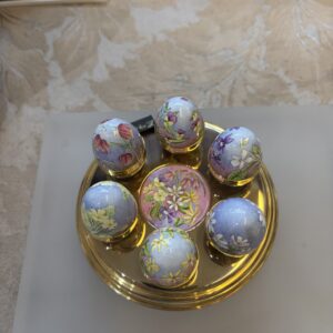 Six Enamel  Eggs on a tray Elliot Hall Enamels